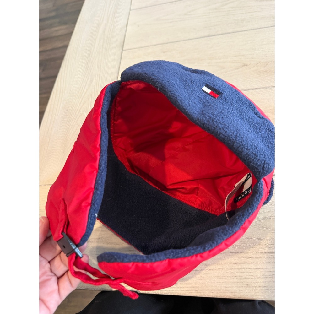 Tommy Hilfiger Boys Red Navy Blue Fleece Lined Trapper Hat One Size Winter Cap